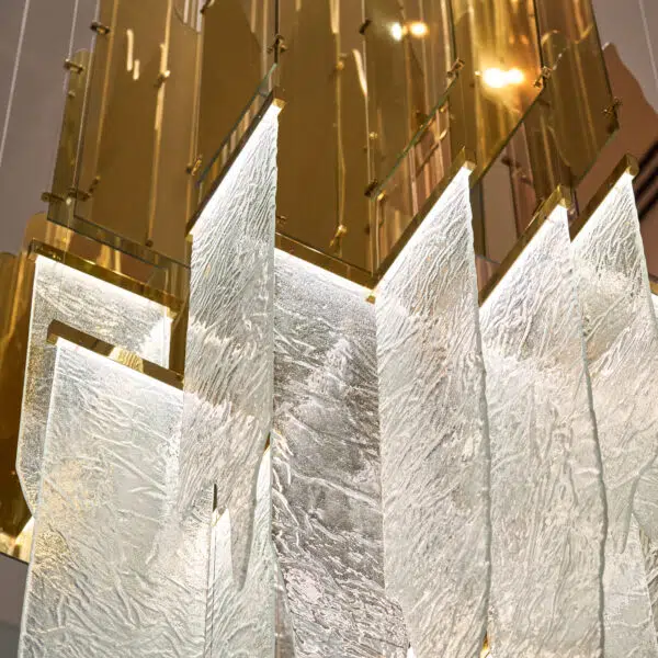 Lighting sculpture glowing with dusk